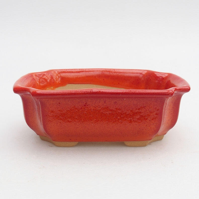 Keramik-Bonsaischale 11,5 x 8,5 x 4 cm, Farbe rot-orange