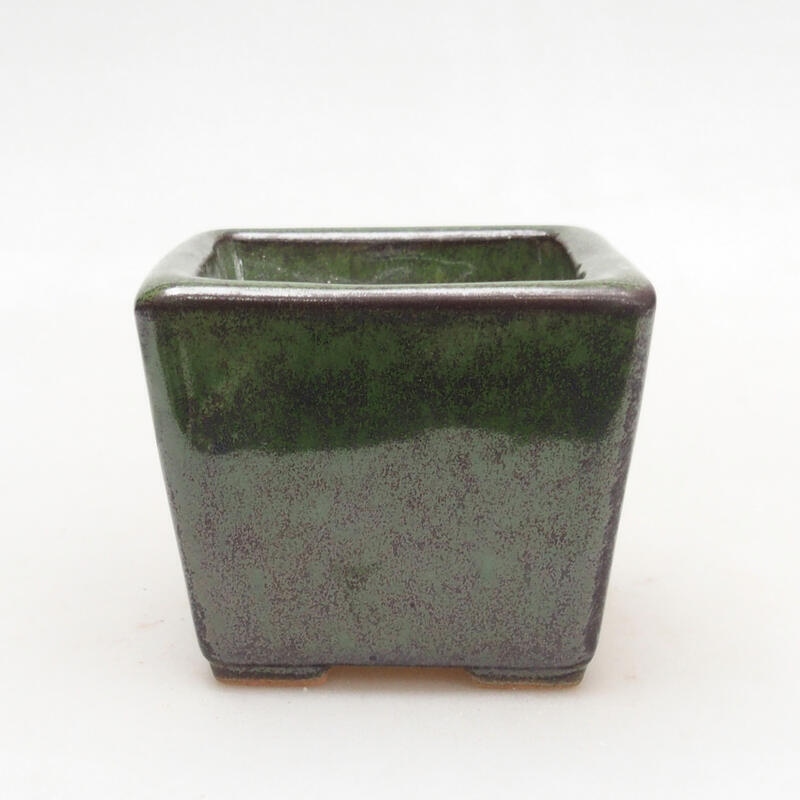 Bonsaischale aus Keramik 7 x 7 x 7 cm, Farbe Metallic-Grün