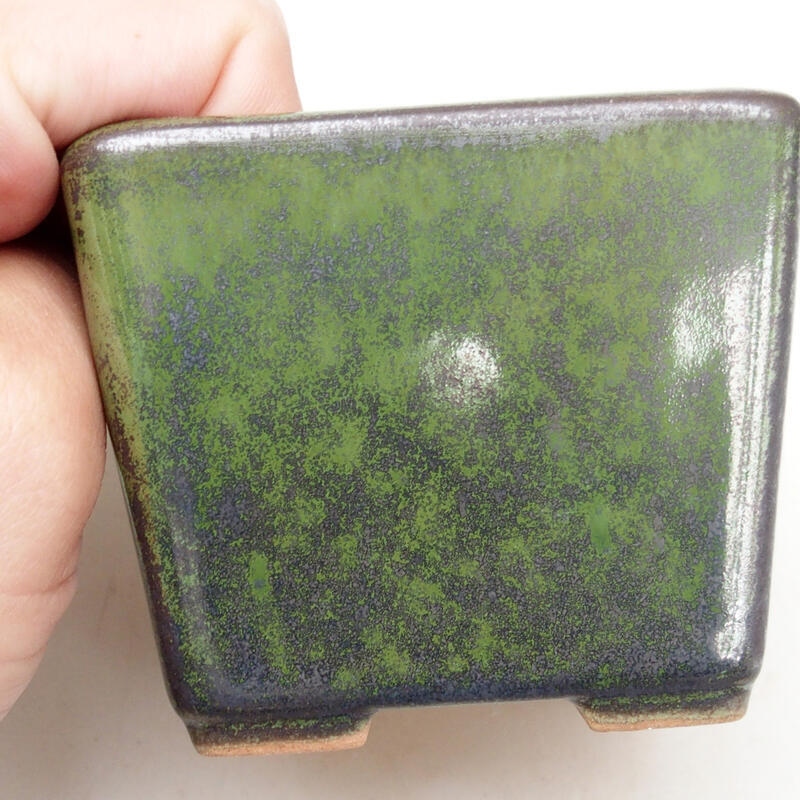 Bonsaischale aus Keramik 7 x 7 x 7 cm, Farbe Metallic-Grün