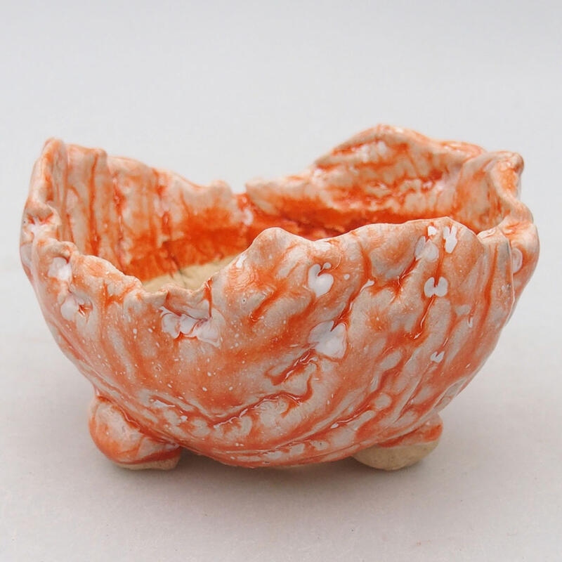 Keramikschale 9 x 8,5 x 5,5 cm, Farbe weiß-orange